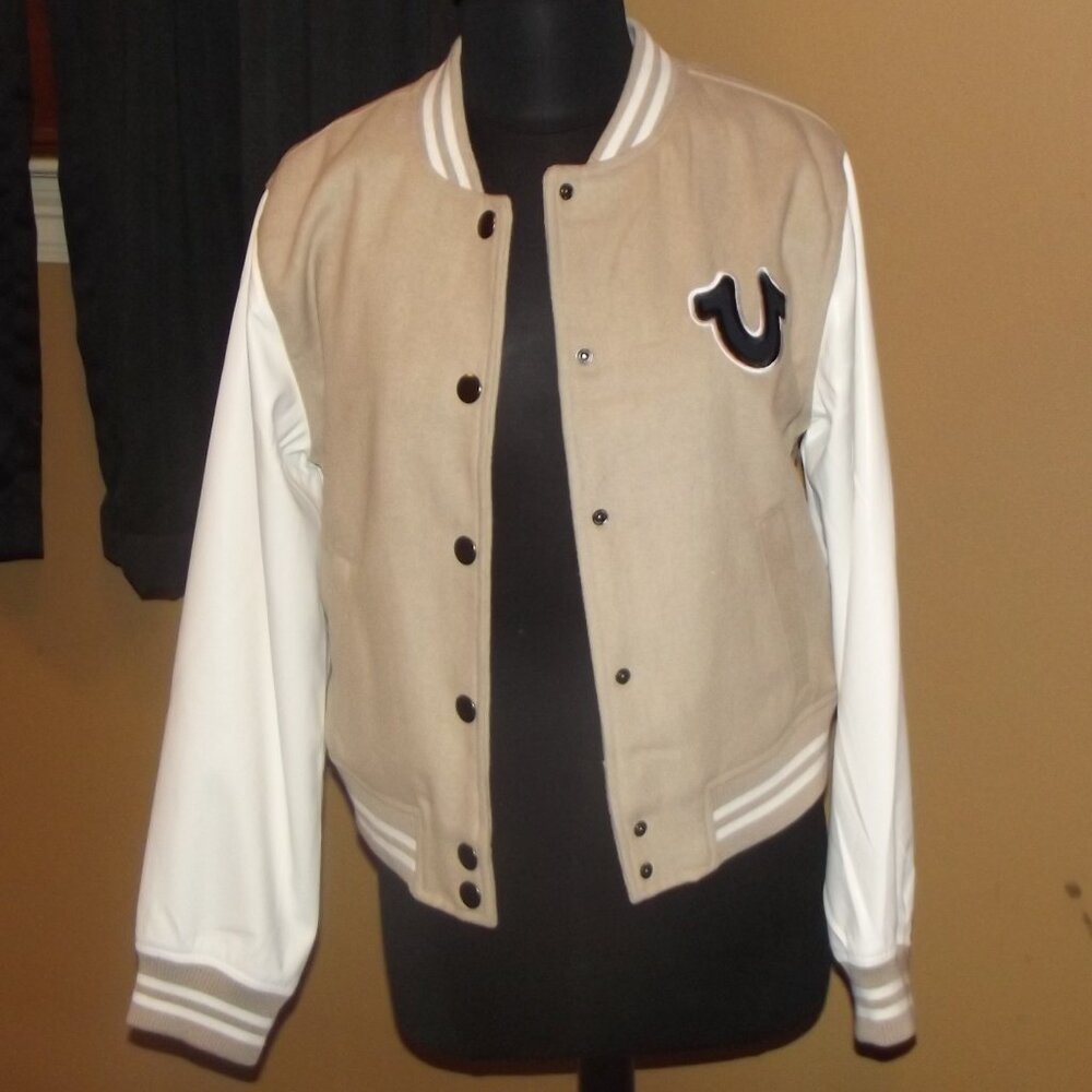 NWT True Religion True Varsity Jacket Travertine/ Winter White Women